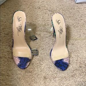 Snakeskin print wrap up heels